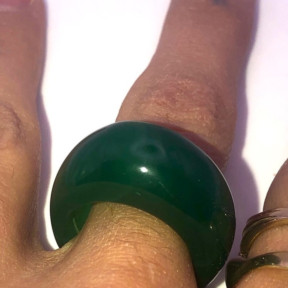 VTG Green Banded Agate Chunky Carved Dome / Bubble Style Ring Sz 9.5 - Picture 10 of 11